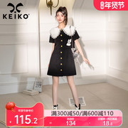 KEIKO 法式黑色连衣裙夏季高级感甜妹大小姐风假两件娃娃领A字裙
