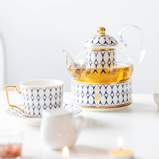 花茶壶套装家用陶瓷蜡烛台加热玻璃，煮茶壶水果壶英式北欧下午茶具