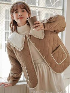 棉服外套女生冬季时尚复古文艺，学院风加厚保暖短款娃娃领棉衣