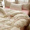2023双层纱床上四件套纯棉全棉100公主粉色花被套床单三件套4