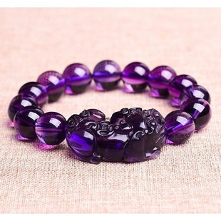 天然紫水晶貔貅手链，男女款招财，转运手串护身饰品情侣礼物