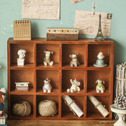 zakka做旧木质桌面收纳柜，创意阶梯12格展示柜家居，首饰杂物储物盒