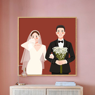 结婚礼物diy数字油画情人节创意定制订婚伴手礼新婚房丙烯装饰画