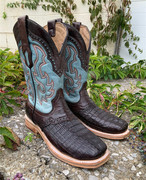 墨西哥corral鳄鱼皮真皮刺绣，方头骑马靴复古西部牛仔靴男靴马术靴