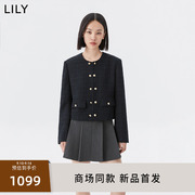 商场同款LILY2023冬女装气质小香风双排扣短外套小个子女