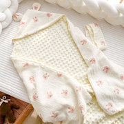 夏天兔子豆豆绒纱布抱被初生婴儿包被夏季薄款新生的儿包巾被子