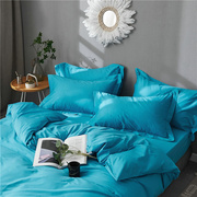 单色全棉蓝色床单四件套纯棉床上用品素色撞色被套床单纯蓝海