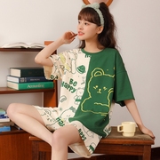 夏季睡衣女纯棉可爱韩版卡通短袖薄款两件套装，大码春秋学生家居服