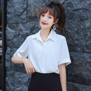 衬衣女夏2024韩版宽松套头方领工作服气质，职业短袖雪纺白衬衫