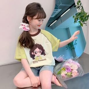 女童t恤夏装2024韩版洋气儿童短袖夏季小女孩半袖体恤上衣潮