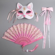 网红狐狸面具套装搭配古装蝴蝶结发光发夹中国风半脸猫妖面罩