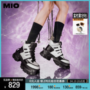 MIO米奥冬季拼色圆头短筒工装户外机能马丁靴时髦休闲靴女靴