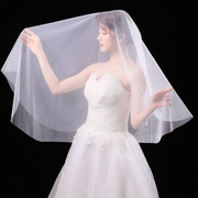 简约裸纱新娘韩式结婚婚纱，头纱超长素纱拖尾摄影旅拍软纱拍照道具