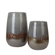 现代轻奢灰色棕色相拼圆柱形宽口玻璃插花花瓶家居软装饰品摆件F