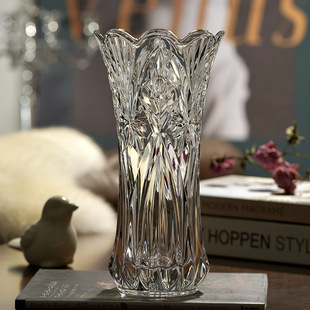 欧式水晶玻璃花瓶，厚重家居摆件鲜花富贵竹插花瓶，花器客厅装饰