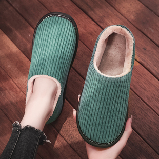 日式布艺棉拖鞋女秋冬季居家用包跟室内厚底，家居保暖带后跟棉鞋男
