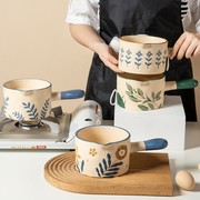 陶瓷奶锅无涂层日式单柄加厚平底宝宝辅食锅家用手绘小型可爱奶锅