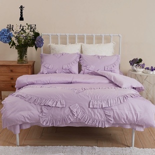 淑女屋床上用品纯棉贡缎面料床单款纯色四件套粉蓝粉红150床用