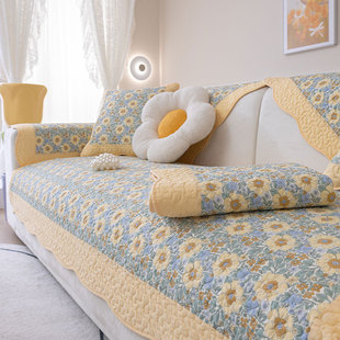 沙发垫全棉四季通用高级纯棉绗缝春季新中式田园布艺沙发垫子