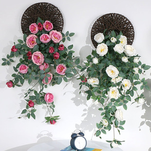 仿真吊花装饰塑料植物挂墙假花墙壁墙上吊兰，吊篮藤蔓壁挂花藤玫瑰