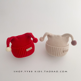 婴儿帽子秋冬季韩版可爱触角针织帽，男童女宝宝冬天护耳加厚毛线帽