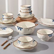 日式碗碟套装家用2024陶瓷，碗盘碗筷餐具釉下彩，中式乔迁盘子碗
