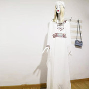 沙漠旅游白色超仙仙女裙钉珠迪拜旅游连衣裙演出裙摩洛哥拖地长裙