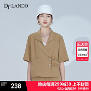 DTLANDO2023网红棕色短袖西装夏季女时尚高级感气质v领外套