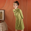 绿色旗袍少女改良年轻款连衣裙2024长袖新中式国潮小个子夏季