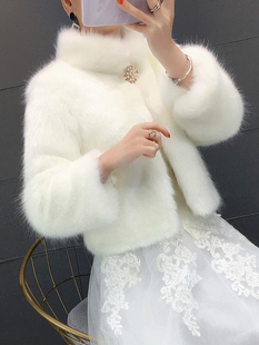 新娘毛披肩婚纱保暖外搭结婚礼服伴娘加厚皮草冬季长袖套披风白色