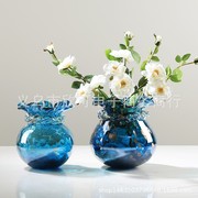 琉璃蓝色艺术福袋花瓶摆件可水培客厅样板间玄关餐桌插花装饰花器