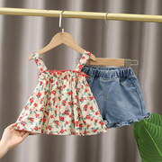 女童夏装2022儿童装吊带碎花小童套装夏季宝宝女孩衣服两件套
