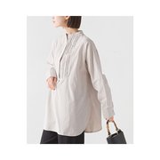 日本直邮omnes细褶束腰上衣，女式均码衬衫，休闲立领烟色haptic