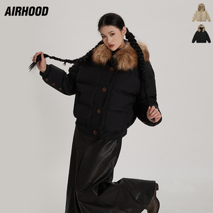 AIRHOOD 冬季棉袄加厚保暖毛领连帽棉衣女潮牌宽松休闲面包服外套