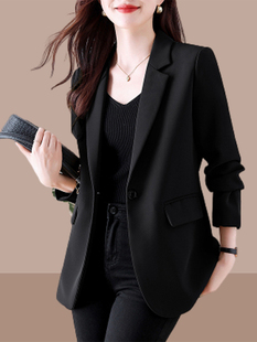 黑色西装外套女款2024春装复古通勤高级感穿搭小个子宽松西服