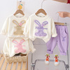 1-4岁女宝宝套装春装洋气女童装韩版婴儿小童衣服3花朵兔子两件套