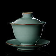宋朴汝窑盖碗单个开片陶瓷，泡茶茶杯茶具带盖大号，不烫手三才茶碗