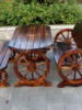碳化车轮餐桌组合三套件双人桌椅凳实木结构阳台庭院休闲茶几椅子