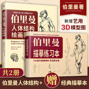伯里曼人体结构绘画教学(赠伯里曼描摹练习本)3d模型对比素描基础，教程理解人体形态基础入门人体结构造型手绘解剖技法书