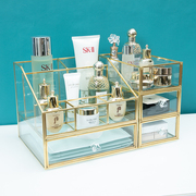 欧式简约桌面化妆品收纳盒玻璃透明口红架子香水护肤品面膜整理盒