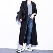 超长款西装外套女2023年韩版西服黑色加长高个子过膝及踝风衣