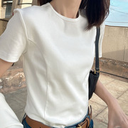 白色短袖t恤女上衣半高领气质，打底小圆领2023立体剪裁小设计