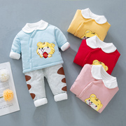 婴儿薄棉衣套装秋冬装纯棉男女宝宝棉袄两件套新生儿衣服夹棉