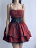 甜辣红色吊带连衣裙带，胸垫性感收腰显瘦芭蕾风公主蓬蓬裙生日短裙