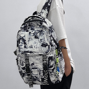双肩包男2022个性涂鸦初中生书包旅行包大学生高中背包电脑包