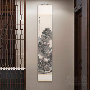 新中式卷轴挂画竖版玄关走廊过道装饰画餐厅书房山水国画客厅墙画