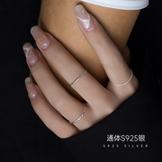 S925纯银麻花素圈细戒指女士轻奢小众设计高级感食指小指指环尾戒
