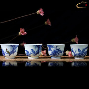 京德贵和祥手绘青花鸟品茗杯，全手工单杯景德镇陶瓷功夫茶具小杯子