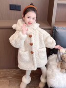 女童加绒加厚外套秋冬装女宝宝时髦洋气羊羔绒毛毛衣呢子大衣