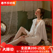 维密情长袖睡裙女真丝蕾丝白色甜美仙女大码衬衫睡衣女2023年
